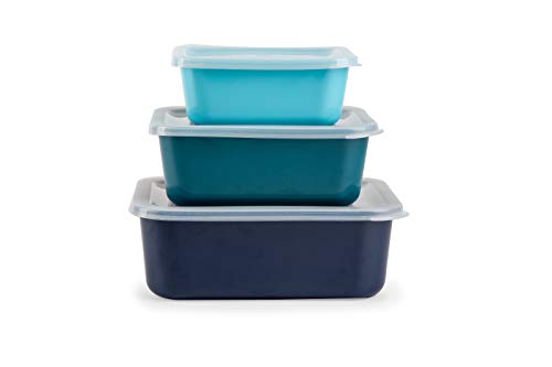 Core Home 3 Pack Melamine Rectangle Food Storage Containers Blue Nested