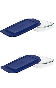 2 PACK of PYREX 3QT Glass Baking Dish with Blue Cover 9 x 13 (Pyrex)