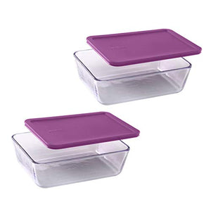 Pyrex 11 Cup Storage Plus Rectangular Dish With Purple Plastic Cover Sold in packs of 2