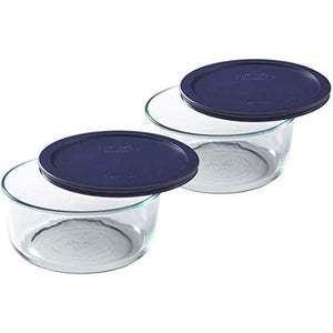 Pyrex Storage Plus 7-Cup Round Glass Food Storage Dish, Blue Cover