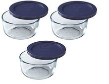 Load image into Gallery viewer, Pyrex Storage Round Dish with Dark Blue Plastic Cover, Clear (2-Cup pack of 3)