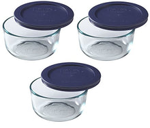 Load image into Gallery viewer, Pyrex Storage Round Dish with Dark Blue Plastic Cover, Clear (2-Cup pack of 3)