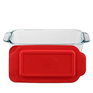 Pyrex Basics 1.5 Quart Loaf Dish with Red Plastic Lid