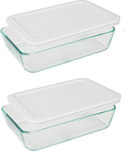 Pyrex 6-Cup Rectangle Food Storage, Pack of 2 Containers with White Lid