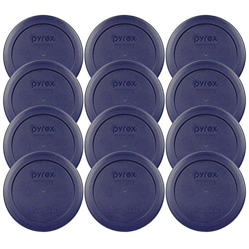 Pyrex 2 Cup Blue Round Storage Lid/Cover #7200-PC for Glass Mixing Bowls - 12 Pack