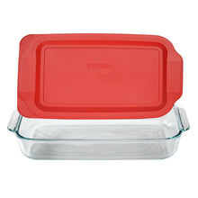 Load image into Gallery viewer, Pyrex Basics 3 Quart Glass Oblong Baking Dish with Red Plastic Lid -13.2 INCH x 8.9inch x 2 inch