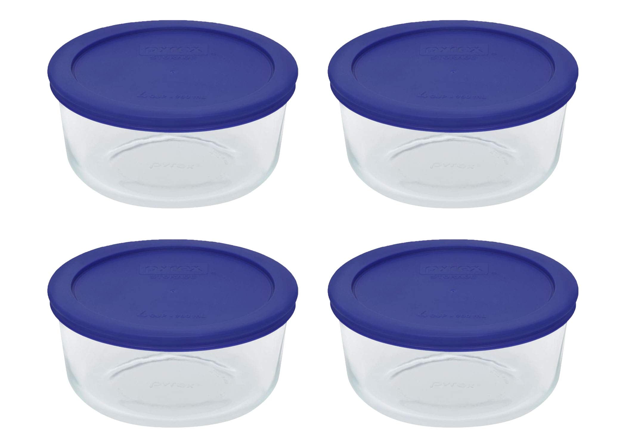  Pyrex Storage 2 Cup Round Dish, Clear with Red & Blue