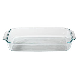 Pyrex Basics 3 Quart Glass Oblong Baking Dish with Red Plastic Lid -13.2 INCH x 8.9inch x 2 inch