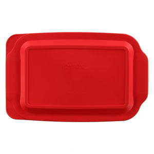 Pyrex Basics 3 Quart Glass Oblong Baking Dish with Red Plastic Lid -13.2 INCH x 8.9inch x 2 inch