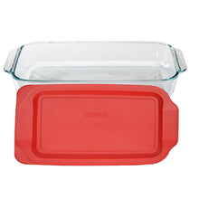 Load image into Gallery viewer, Pyrex Basics 3 Quart Glass Oblong Baking Dish with Red Plastic Lid -13.2 INCH x 8.9inch x 2 inch