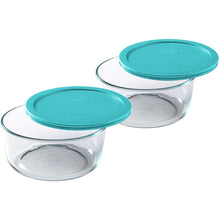 Load image into Gallery viewer, Pyrex Simply Store 7-Cup Round Glass Food Storage Dish, Turquoise Cover, 2 Pack