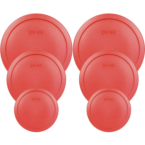 Pyrex Round Storage Cover, Replacement Lids for Glass Bowl, 2 (6/7) Cup Red Lids, 2 (4) Cup Red Lids, 2 (2) Cup Red Lids, 6 Lids Total