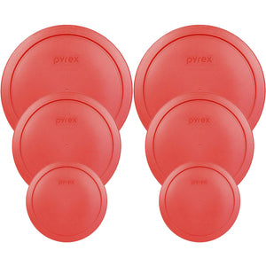 Pyrex Round Storage Cover, Replacement Lids for Glass Bowl, 2 (6/7) Cup Red Lids, 2 (4) Cup Red Lids, 2 (2) Cup Red Lids, 6 Lids Total