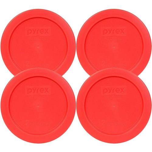 Pyrex 2 Cup Round Storage Cover #7200-pc for Glass Bowls (Pack of 4) - Red Color