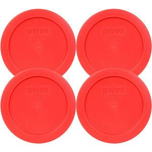 Pyrex 2 Cup Round Storage Cover #7200-pc for Glass Bowls (Pack of 4) - Red Color