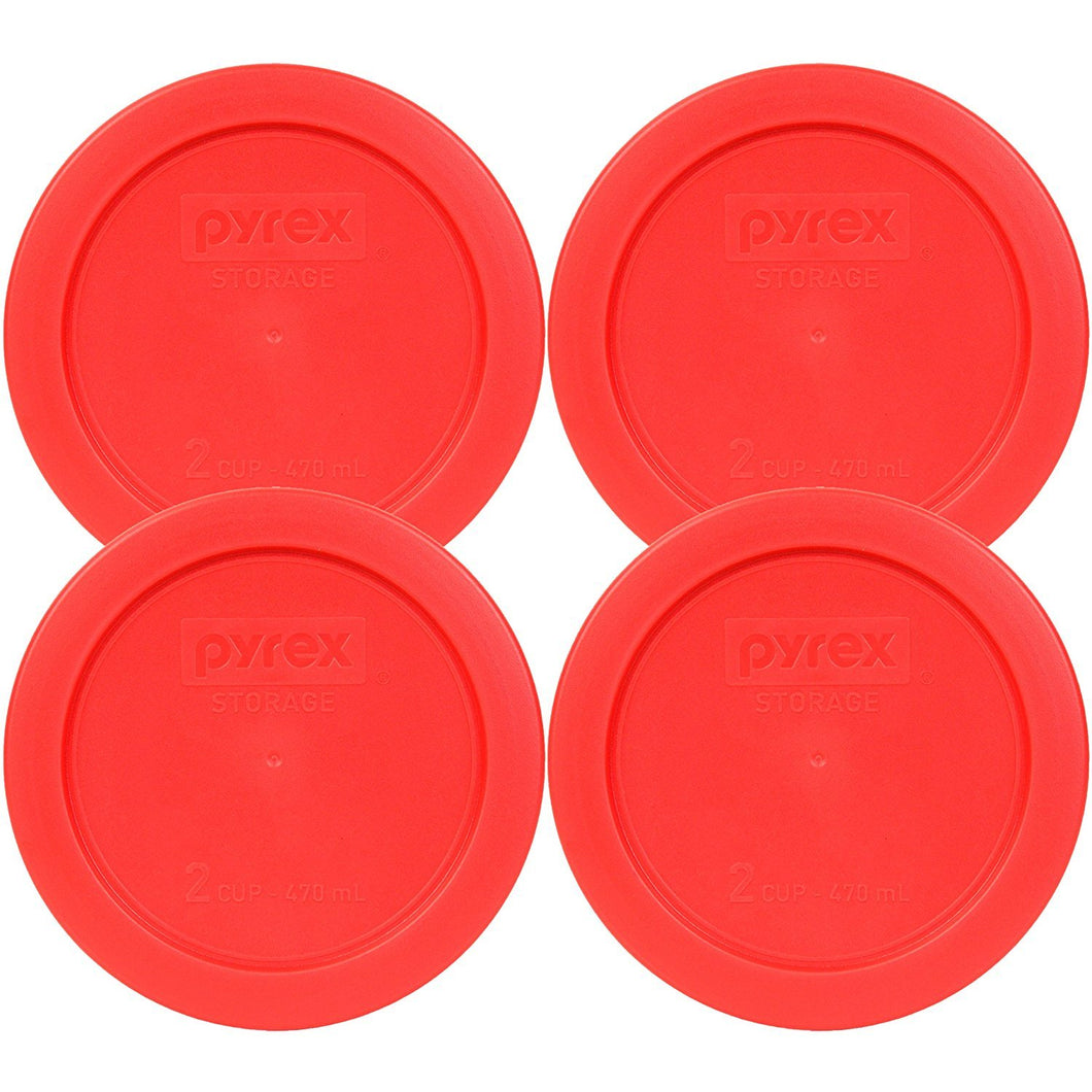 Pyrex 2 Cup Round Storage Cover #7200-pc for Glass Bowls (Pack of 4) - Red Color