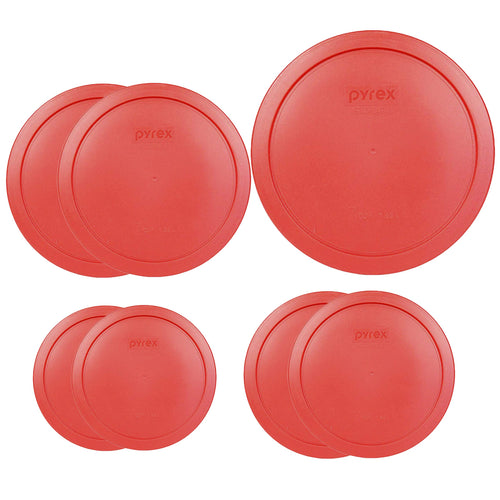 Pyrex Round Storage Cover, Replacement Lids for Glass Bowl, 1 (6/7) Cup Red Lid, 2 (4) Cup Red Lids, 2 (2) Cup Red Lids, 2(1) Cup Red Lids, 7 Lids Total