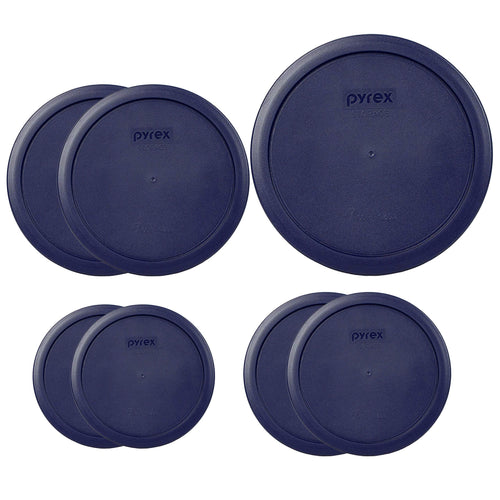 Pyrex Round Storage Cover, Blue Set Replacement Lids for Glass Bowl, 1 (6/7) Cup Blue Lid, 2 (4) Cup Blue Lids, 2 (2) Cup Blue Lids, 2(1) Cup Blue Lids, 7 Lids Total